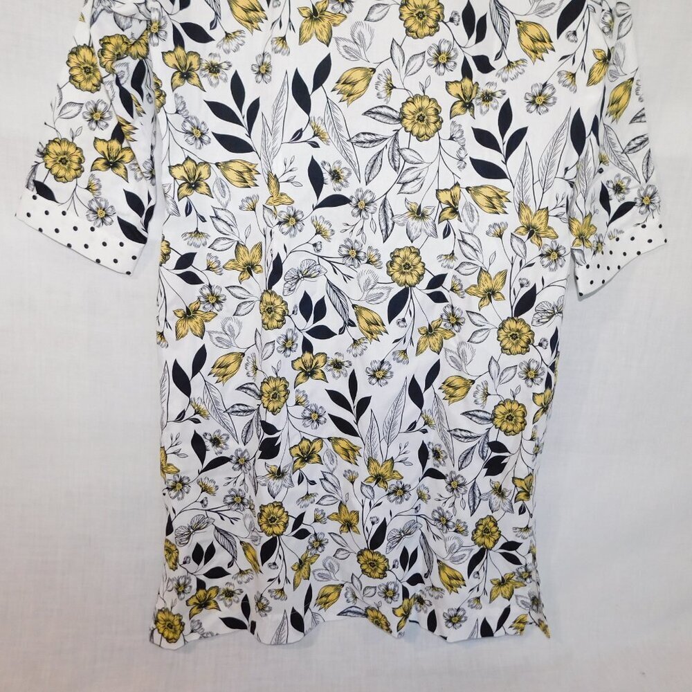 Foxcroft NYC Floral V Neck Collared Dress White Black Yellow NEW Womens 8 - Picture 10 of 10